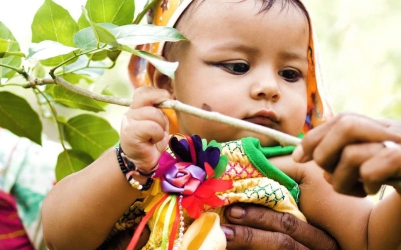 girl child holding plant 