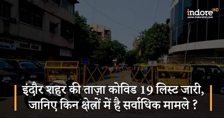 इंदौर शहर की ताज़ा कोविड 19 लिस्ट जारी, जानिए किन क्षेत्रों में है सर्वाधिक मामले ?