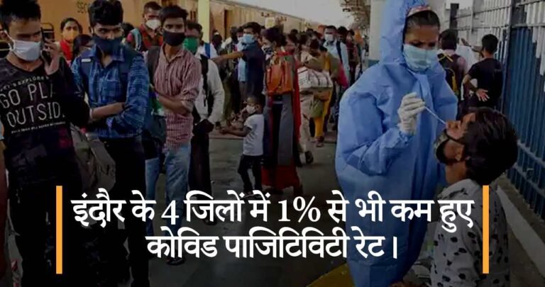 इंदौर के 4 जिलों में 1 % से भी कम हुए कोविड पाजिटिविटी रेट।